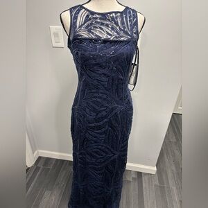 TAHARI ASL Women's Embroidered Sequined Illusion Gown